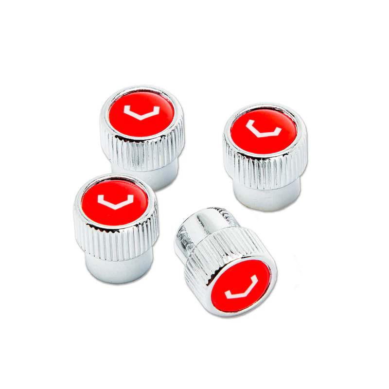VOSSEN CLASSIC V VALVE STEM CAP SET (CHROME/RED)